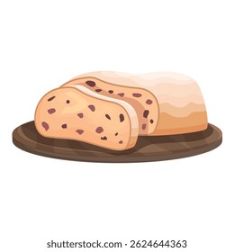 Ilustración vectorial de delicioso pan de pasas en una tabla de cortar de madera