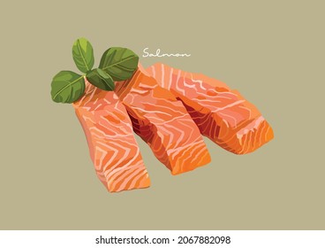 Ilustración vectorial del Salmón Delicioso, Salmón crudo, Pescado Salmón