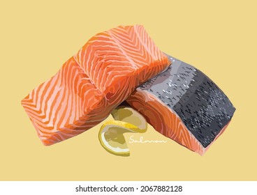 Vector Illustration of Delicious Salmon, Raw Salmon, Salmon Fish