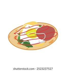 Vector illustration of a delicious sandwich filled with tender meat, fresh vegetables and tomato sauce. Soft and golden colored bread, Food illustration for menus, food blogs or advertisements