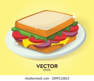 Vector illustration of delicious sandwich on a plate