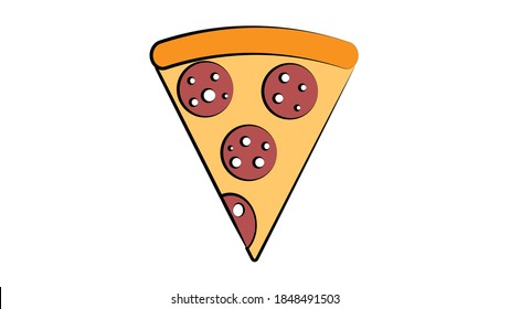 Vector illustration of delicious slice of pepperoni pizza with melted cheese, hand drawn