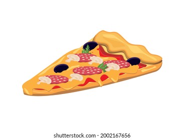 Vector illustration of delicious slice of pepperoni pizza with cream cheese, vector