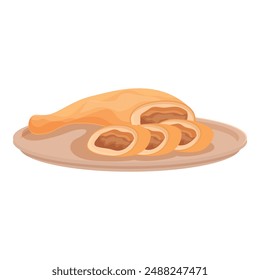 Vector illustration of a delicious strudel pastry with filling, served on a plate