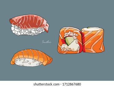 Vector Illustration of Delicious Sushi Set / Japanese Cuisine