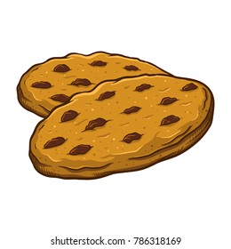 Vector illustration of delicious sweet brown chocolate chip cookies, hand drawn