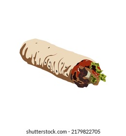 vector illustration of delicious turkish kebab, flat cartoon design style.