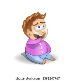 Vector illustration 
delight of baby. Little boy 
blue pants and hand mouth
