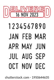 Vector illustration of the Delivered stamp and editable dates (day, month and year) in ink stamps
