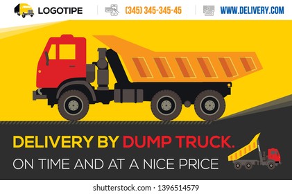 Vector illustration of delivery. delivery by dump truck. On time and at a nice price. 