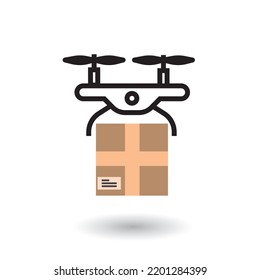 Vector illustration of delivery cargo package box with drone. smart delivery concept.
