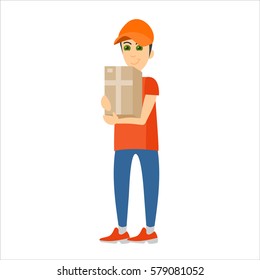 Vector illustration of Delivery courier person with box