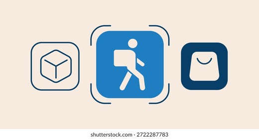 Ilustración vectorial de entrega de mensajería. Ilustración de una figura humana caminando que lleva una bolsa. Simbólico de la movilidad urbana y la prestación de servicios públicos. Esquema editable.