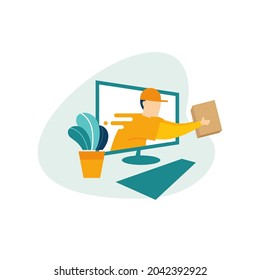 Ilustración vectorial del mensajero del tipo de entrega con diseño plano colorido