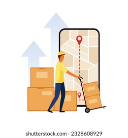 Ilustración vectorial del repartidor en un cliente