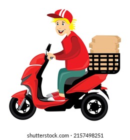 Vector illustration delivery man pizza scooter	