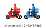 Vector illustration of Delivery Man. Man riding scooter for delivery service.