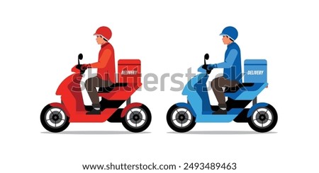 Vector illustration of Delivery Man. Man riding scooter for delivery service.