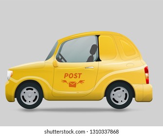 Vector illustration of delivery mini van. Side view, profile. Yellow k-car delivery. Cargo auto.