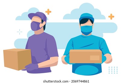 vector illustration of delivery  packages to customers by courier