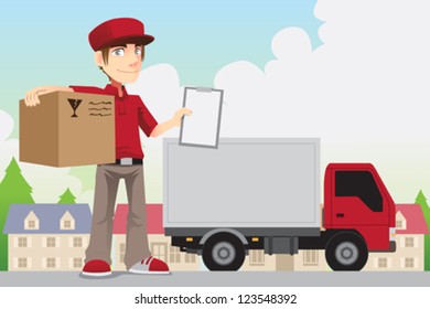 Vector Illustration Delivery Person Delivering Package Stock Vector ...