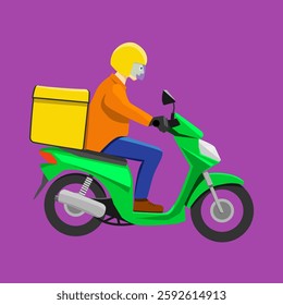 The is a vector illustration of a delivery rider, courier. Easily editable.  Delivery rider on a scooter. 