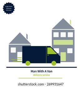 vector illustration of the delivery service man with a van