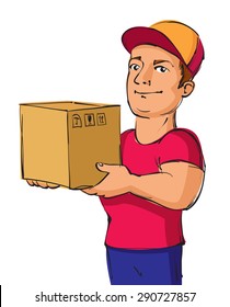 Vector illustration of delivery service man holding a package