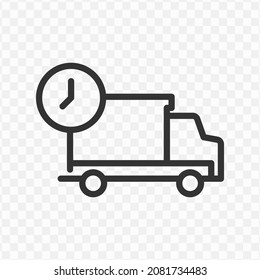 Vector illustration of delivery time truck icon in dark color and transparent background(png).