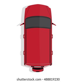Vector illustration delivery transport red mini van top view. Delivery truck