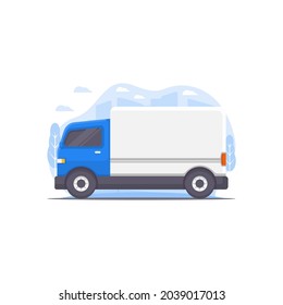 vector illustration delivery truck decorated with scenic illustration elements in the theme of delivery truck illustration in logistics
