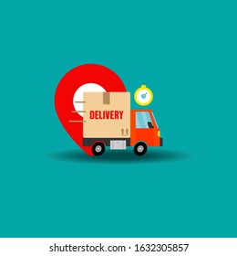 Vector Illustration of the Delivery Truck. Fast delivery truck. Delivery truck in different angles.Car for parcel delivery. Flat style. Flat design. Vector illustration 