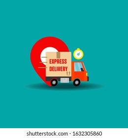 Vector Illustration of the Delivery Truck. Fast delivery truck. Delivery truck in different angles.Car for parcel delivery. Flat style. Flat design. Vector illustration 