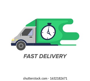 Vector Illustration of  Delivery Truck , Flat line cargo van moving fast, Fast Delivery. 