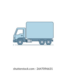 Vector illustration of a delivery truck with a light blue cargo area and a darker blue cab. The image is simple and stylized, suitable for logistics, shipping, and transportation themes