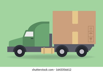 Vector illustration. Delivery truck loaded with cardboard boxes. Delivery and shipping service concept.
