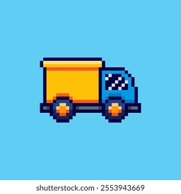 Vector Illustration of Delivery Truck with Pixel Art Design, perfect for game assets themed designs