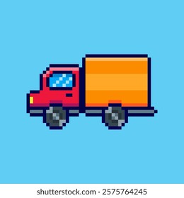 Vector Illustration of Delivery Truck with Pixel Art Design, perfect for game assets themed designs