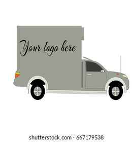 Vector illustration of delivery van. Isolated on white background. Flat style. Side view, profile. truck delivery. Courier delivery sitting in the car. Cargo auto.