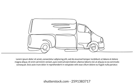 Vector illustration of a delivery van. Modern flat in continuous line style.