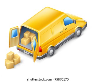 Vector illustration of delivery van on white background.