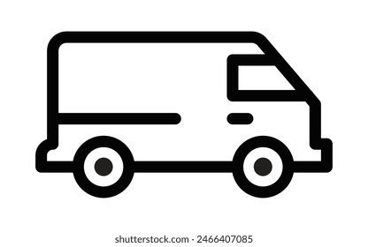 Vector illustration of a delivery van in a simple black and white design. Editable stroke.