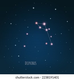 Vektorgrafik Delphinus-Konstellation. dunkelblauer Himmel, Sternenhimmel, Weltraum, Sternenlicht. 