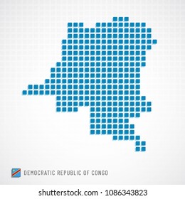 Vector illustration of Democratic republic of Congo map dotted basic shape icons and flag