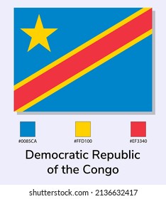Vector Illustration of Democratic Republic of the Congo flag isolated on light blue background. As close as possible to the original. ready to use, easy to edit. 
