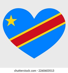 Vector illustration of the Democratic Republic of the Congo flag with a heart shaped isolated on plain background. I love Democratic Republic of the Congo. Happy Independence Day