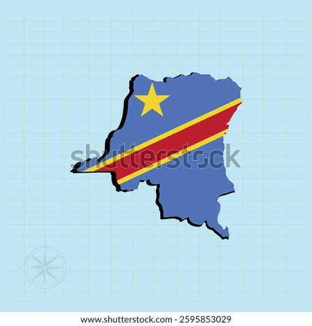 Vector illustration of Democratic Republic of the Congo flag map.