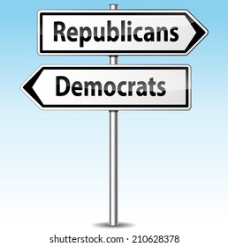 Vector illustration of democrats and republicans directional sign
