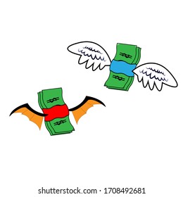 Vector illustration of a demon and angel winged money 