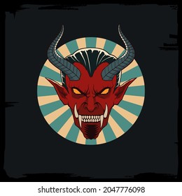 vector illustration of the demon king with a scary face and full of anger
design for helloween, horror, mystery and rock music themes